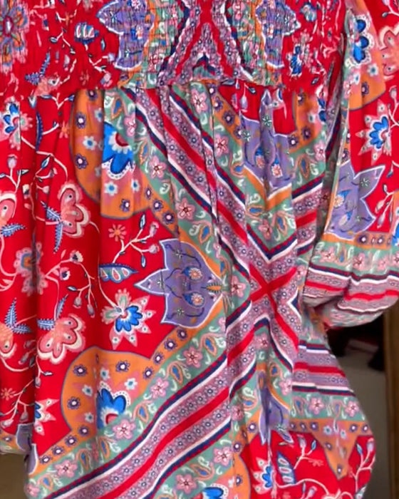 V-Neck Printed Long Sleeve Blouse