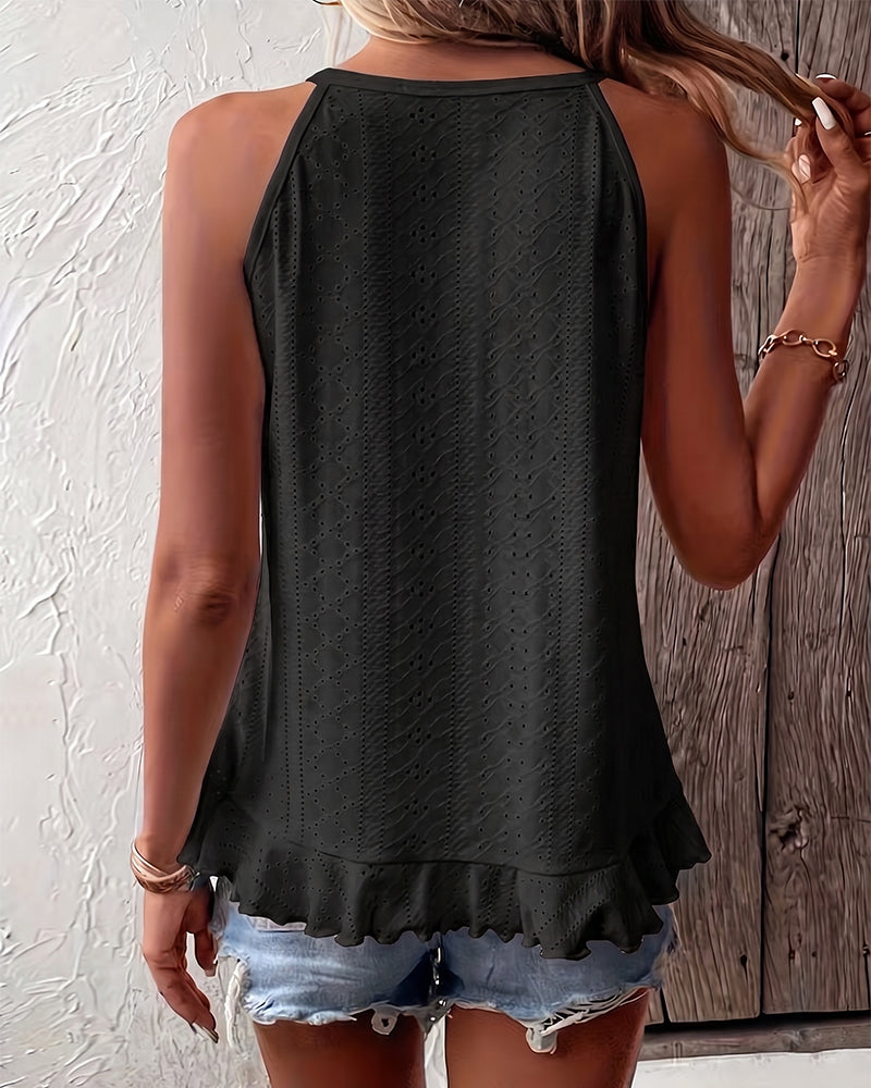 Asymmetrical Ruffle Round Neck Tank Top