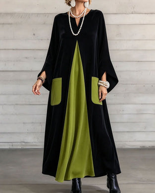 V-Neck Color-Block Maxi Dress
