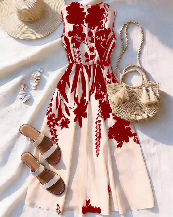 V-Neck Waist A-Line Sleeveless Dress