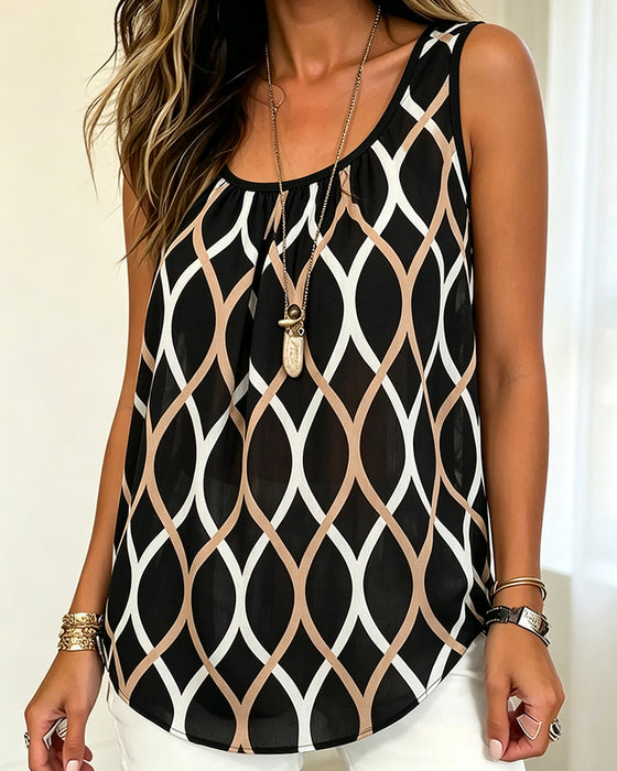 U-Neck Sleeveless Line Loose Tank Top