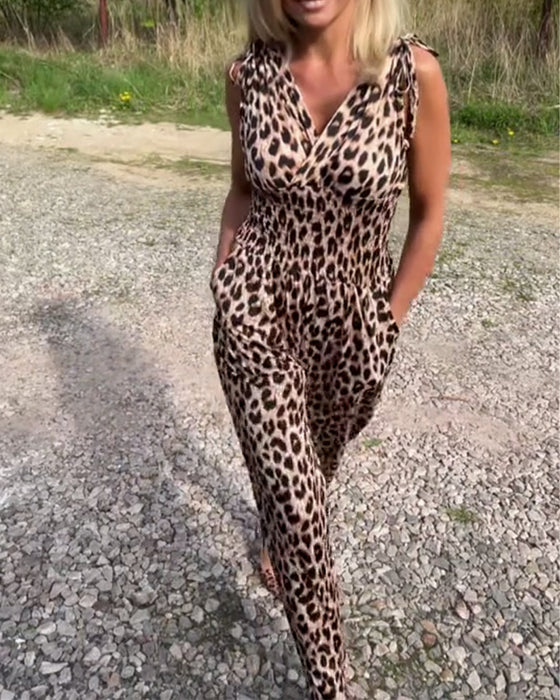 Fashionable Leopard Print Jumpsuit