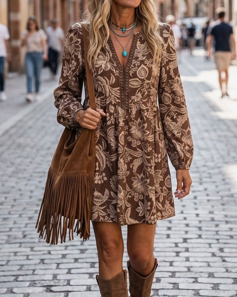 A-Hem V-Neck Floral Dress