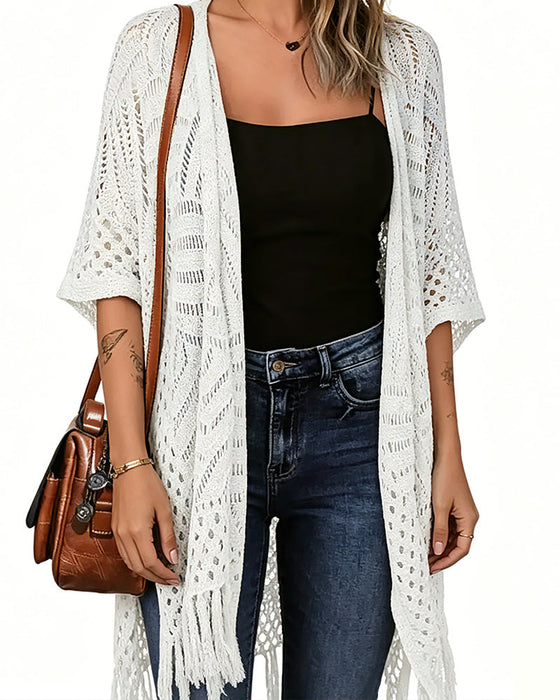 Cut-Out Fringe Knit Cardigans