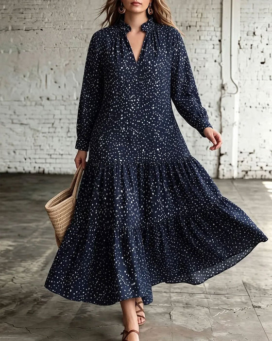 V-Neck Polka Dot Ruffle Tiered Dress