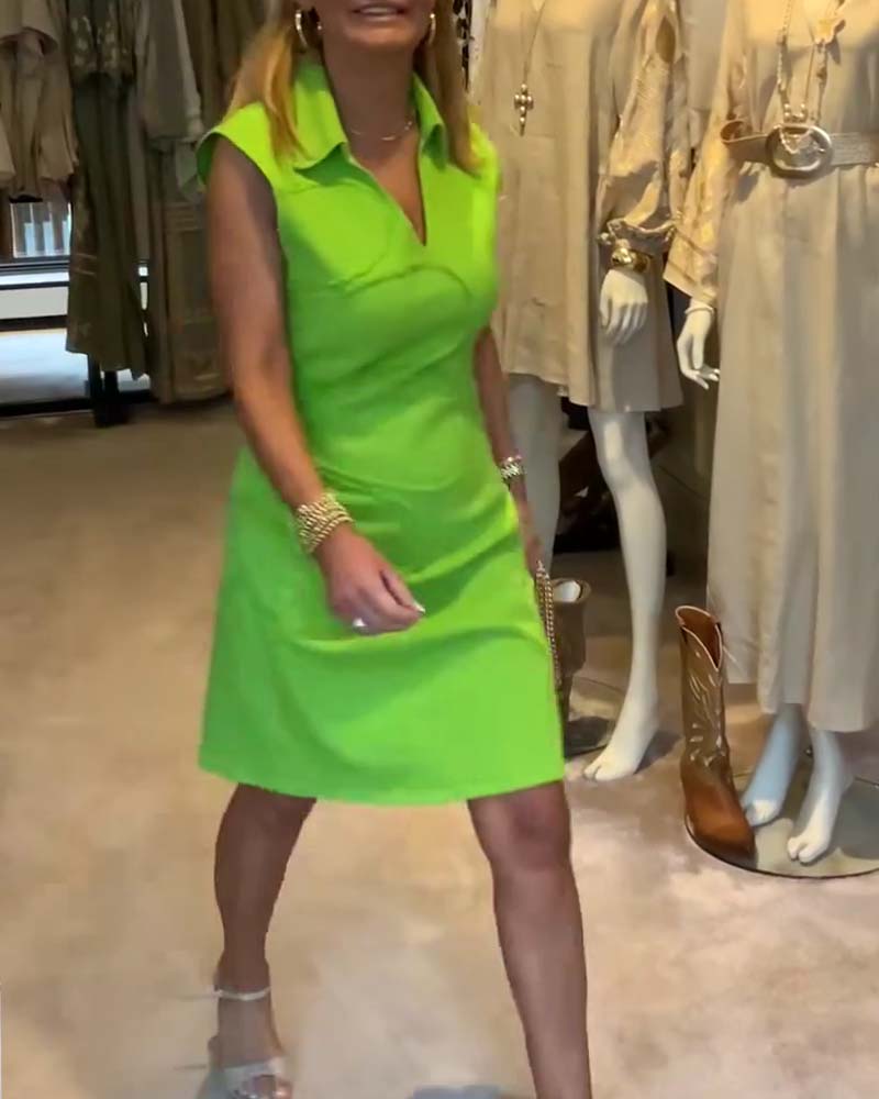 V-Neck Sleeveless Fitted Waist Dress