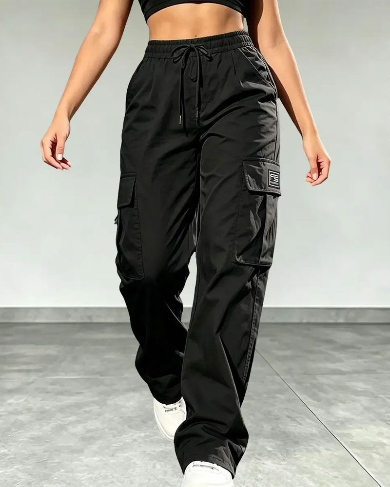 Elastic Waist Drawstring Pocket Cargo Pants