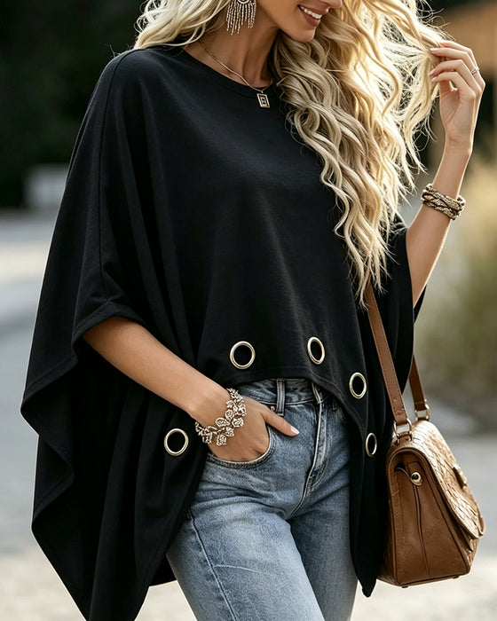 Metal Ring Hem Loose Fit Cape Top