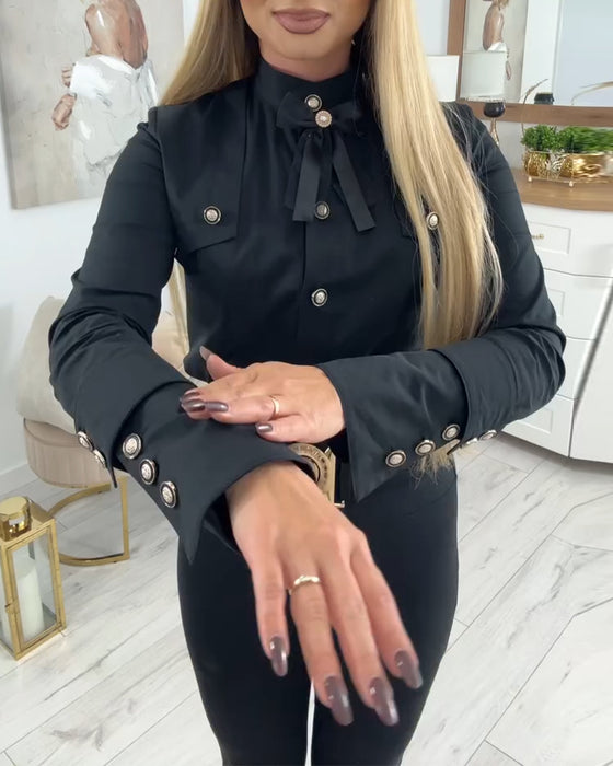 Metal-Buttoned Long-Sleeved Shirt