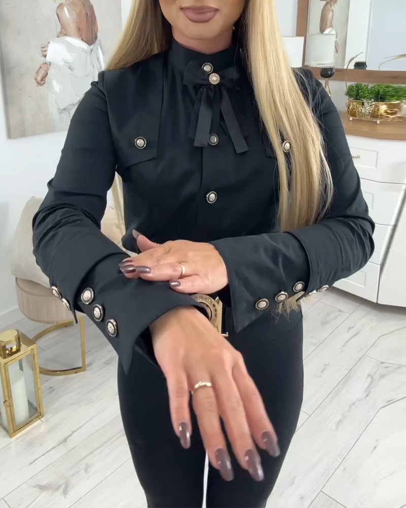 Metal-Buttoned Long-Sleeved Shirt