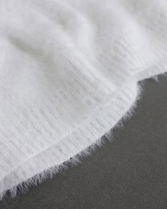 Chain Detail Off-The-Shoulder Fluffy Pullover