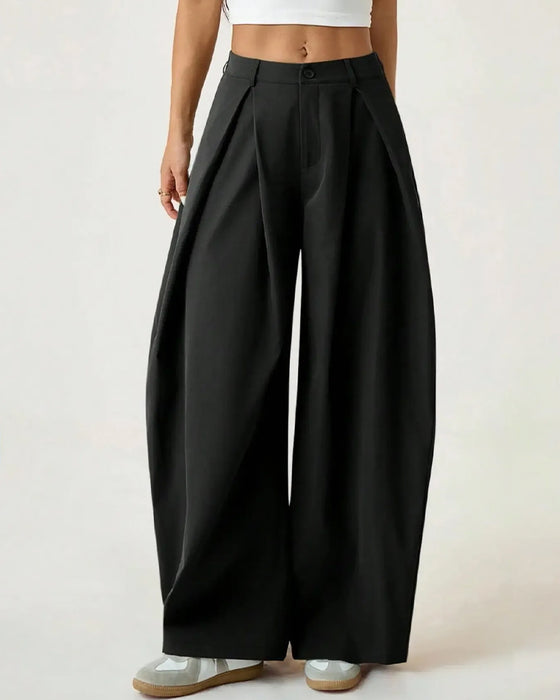 High-Waist Pleated Wide-Leg Casual Pants