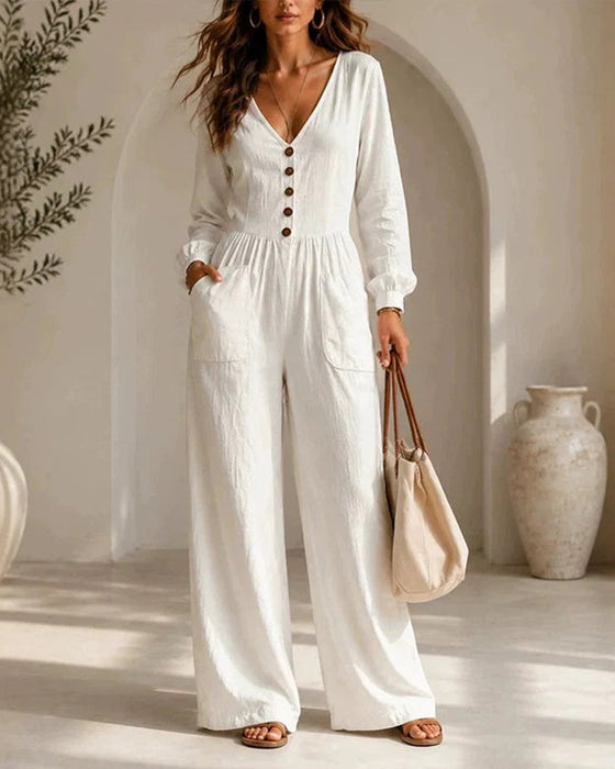 Casual Pocket Long Sleeve Jumpsuit