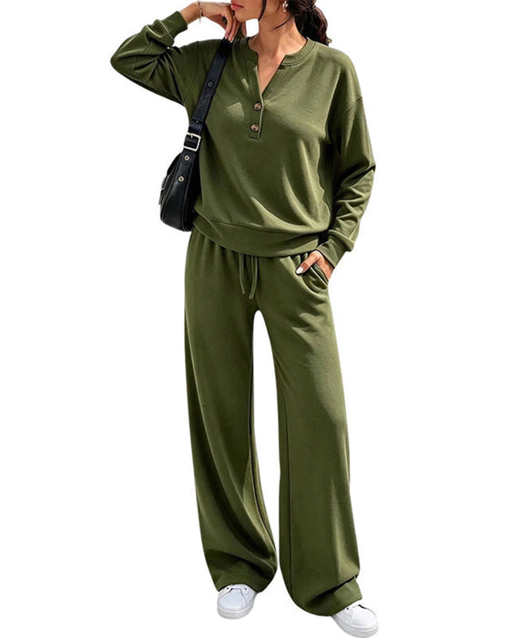 Long Sleeve Top Wide-Leg Pants Set