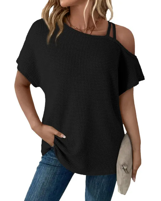 Cold-Shoulder Waffle T-Shirt