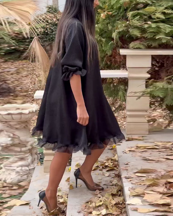 Casual Loose Solid Color Round Neck Dress