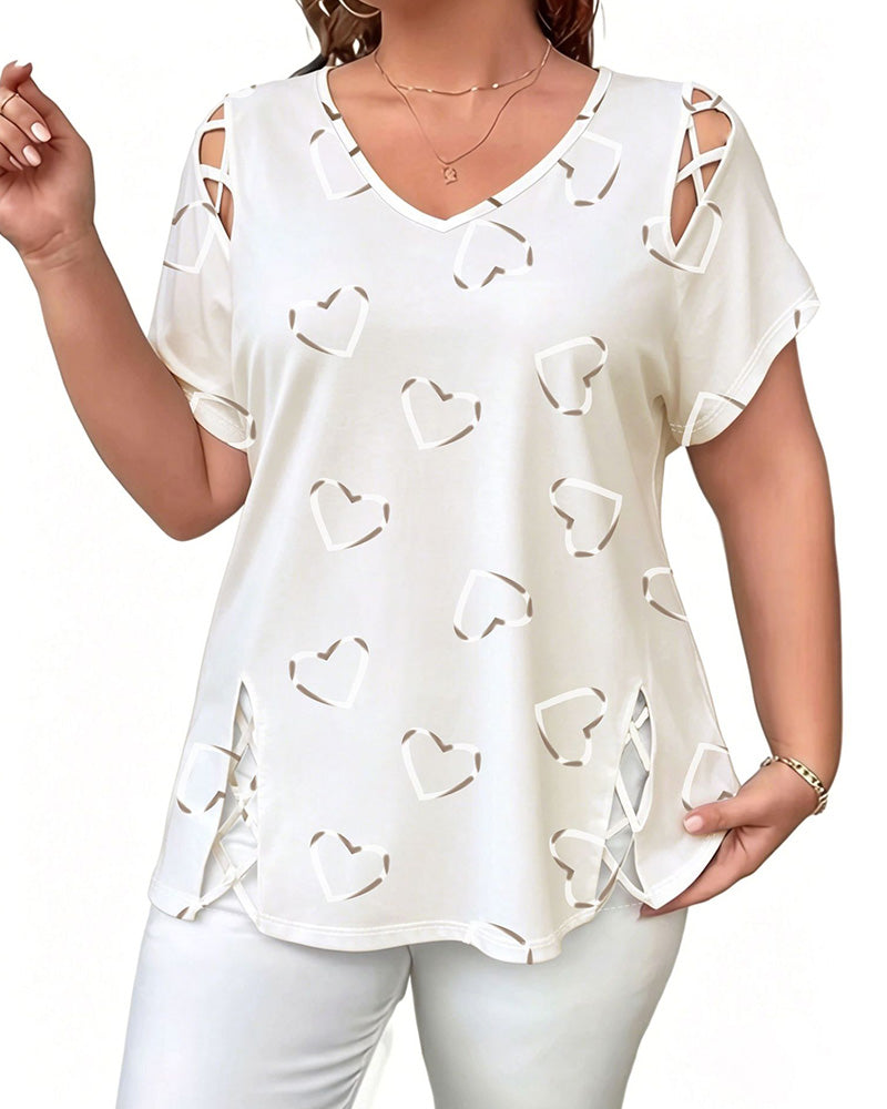Heart Pattern Hollow Short-Sleeved T-Shirt