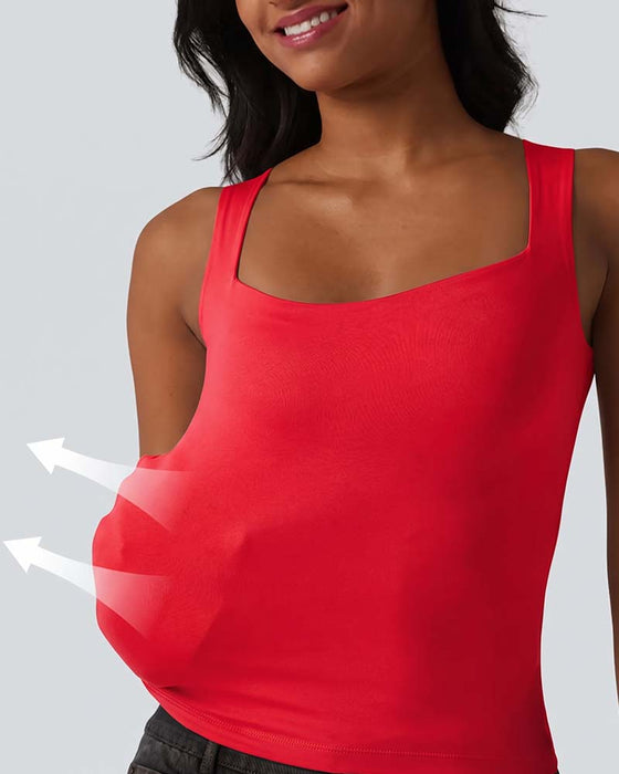 Solid Color Square Neck Built-In Bra Tank Top