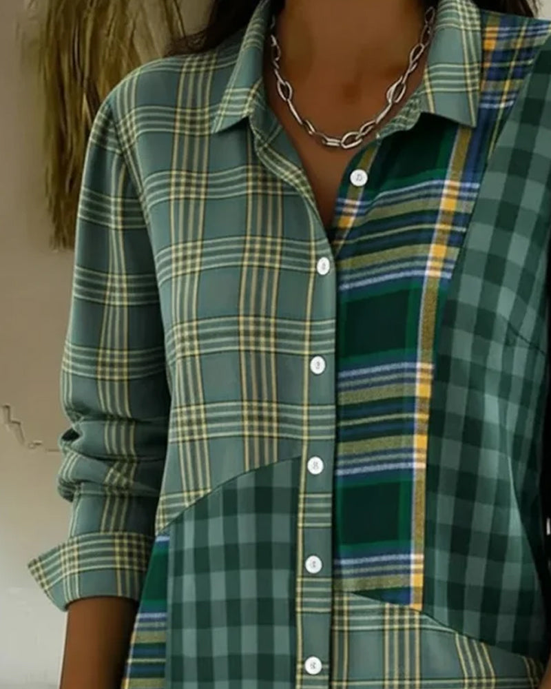 Plaid Patchwork Casual Shirt
