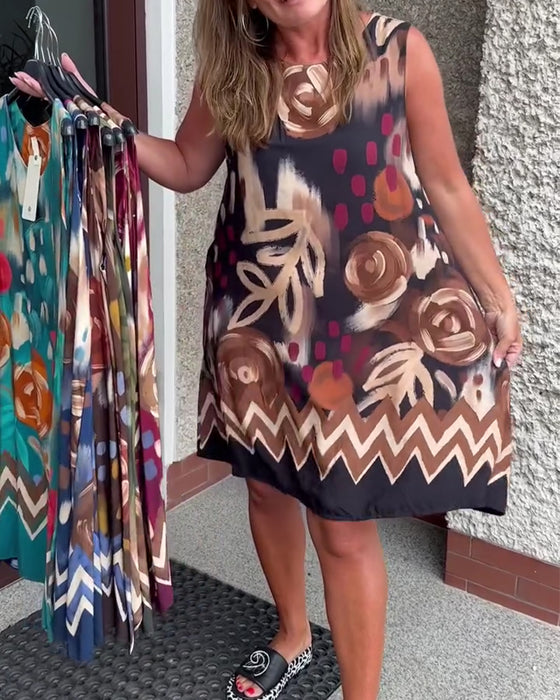 Abstract Floral Sleeveless Dress