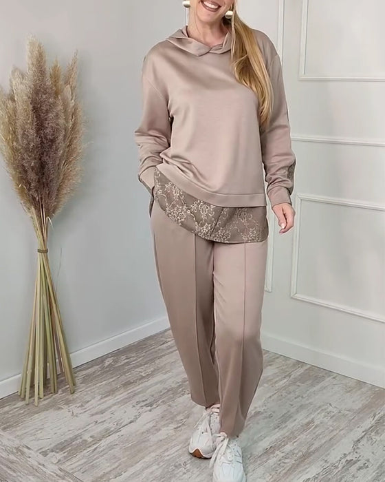 Fashionable Long-Sleeved Patchwork Jacquard Two-Piece Set