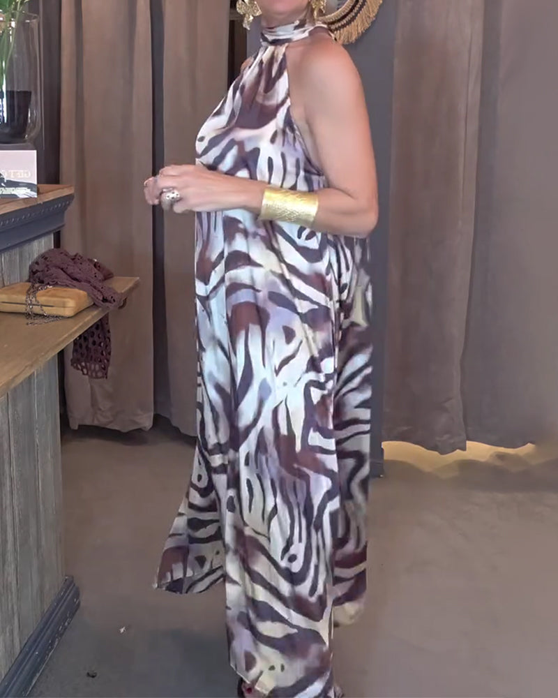 Halter-Neck Sleeveless Printed Dress