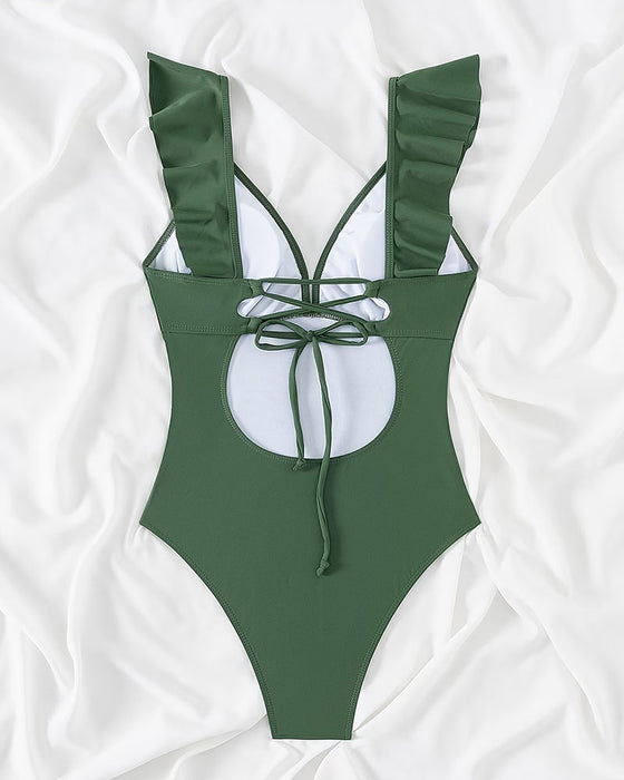 Ruffle V-Neck One-Piece