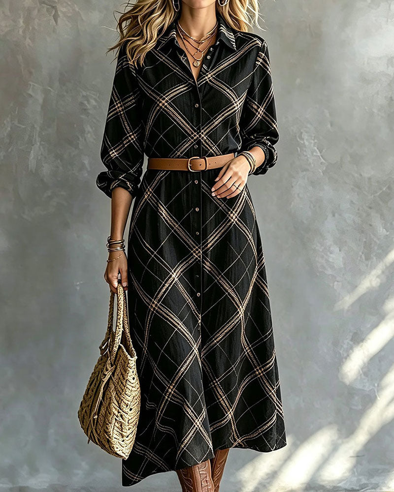 Lapel Button A Hem Dress