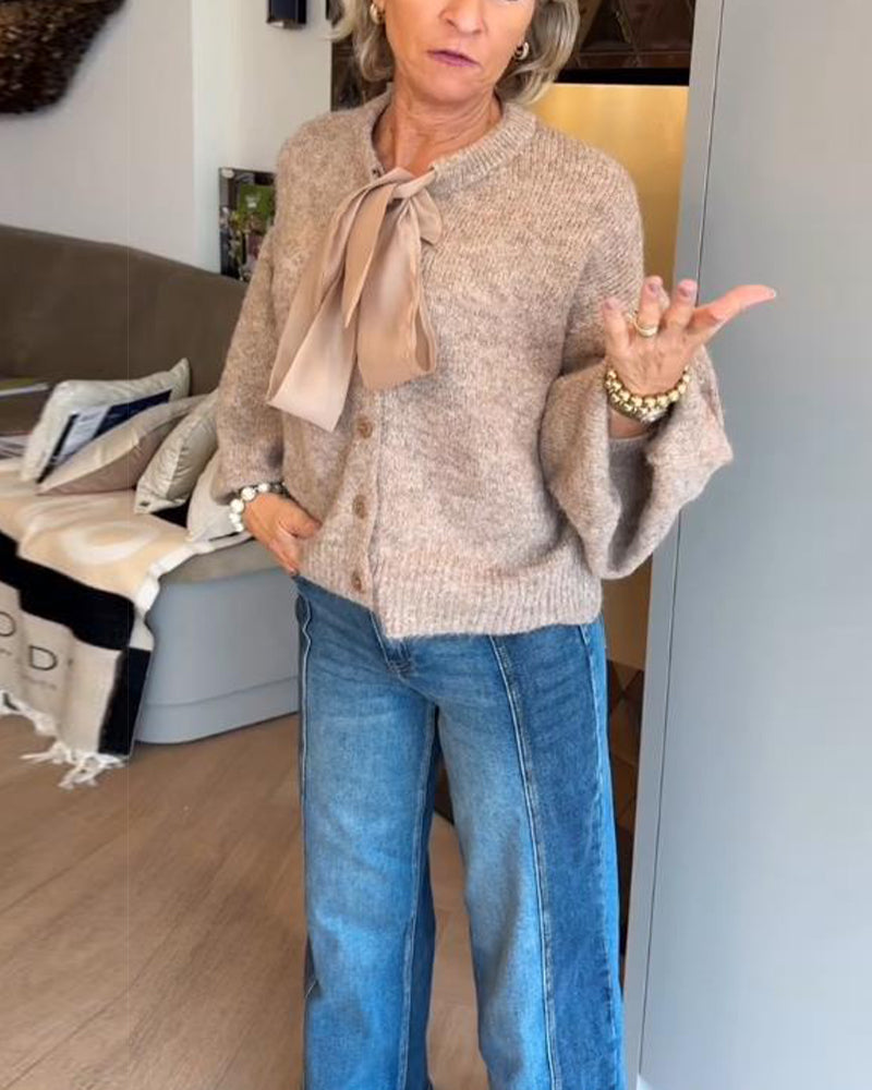 Elegant Lantern Sleeve Cardigan