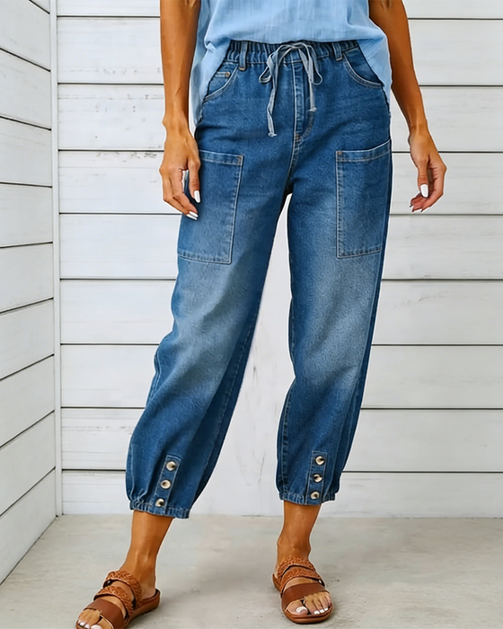Elastic Waist Multi-Pocket Jogger Jeans