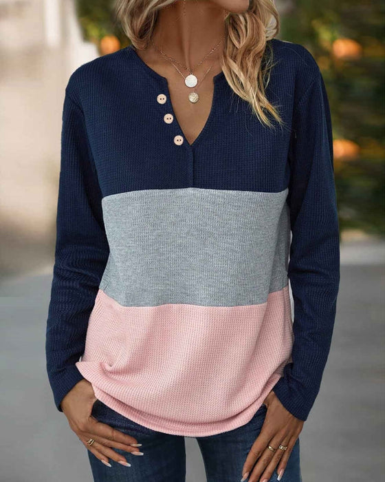 Button contrast casual top