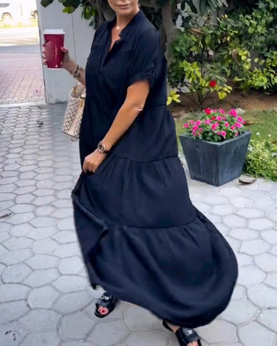 Elegant V Neck Short Sleeve Dress