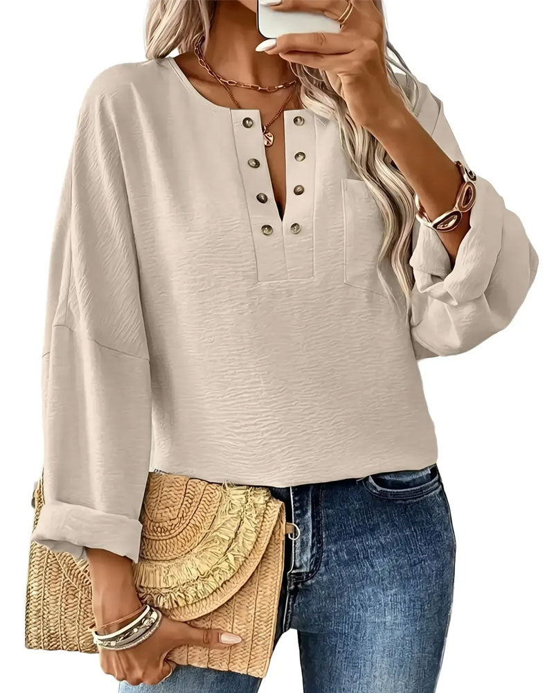 Solid Casual Long Sleeve Blouse