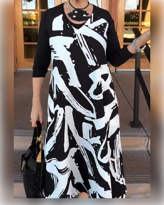 Long-Sleeve Patchwork Printed Dress