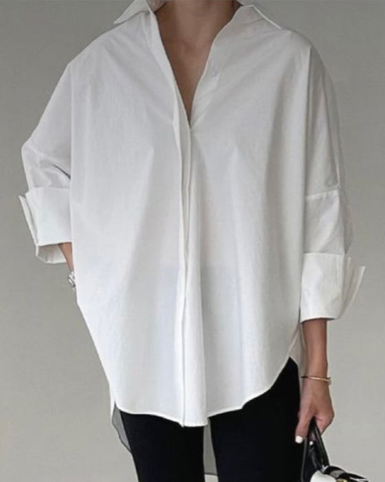 Drop-Shoulder Loose Long-Sleeve Blouse