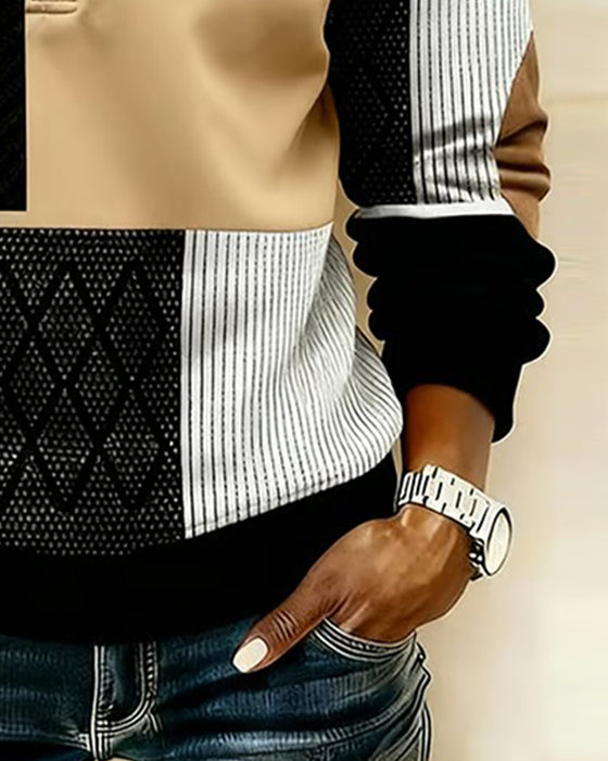 Half-Zip Fleece-Lined Color-Blocked Sweatshirt