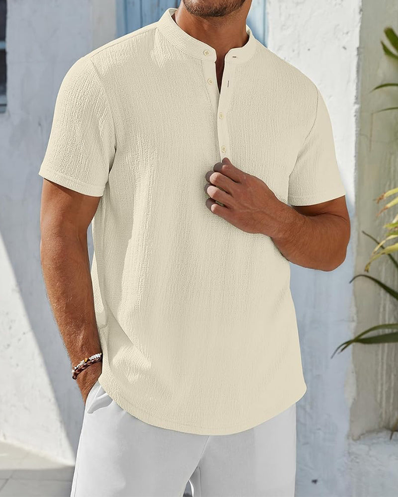 Solid Color Loose Henley Shirt