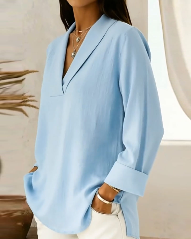 Simple V-Neck Long Sleeve Top
