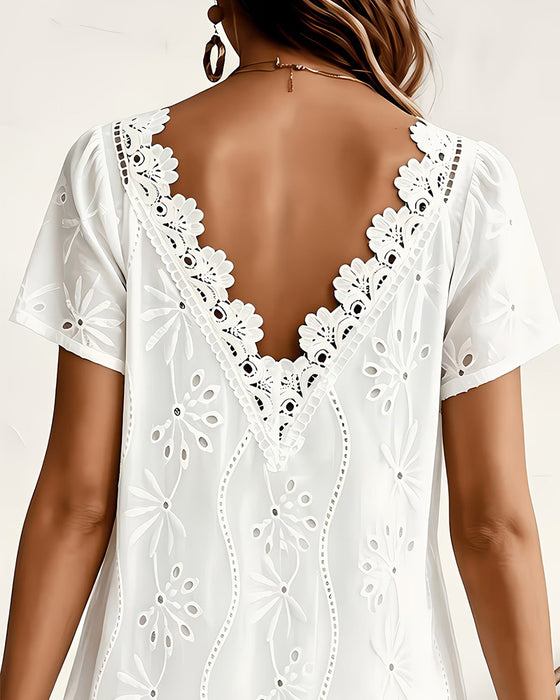 V-Neck Lace Cutout Backless Dress