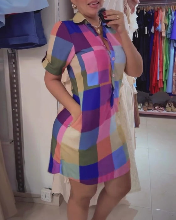 Plaid Fitted Short Sleeve Dress