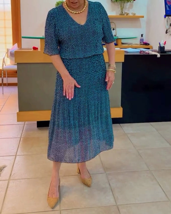 V-neck mid-sleeve loose skirt