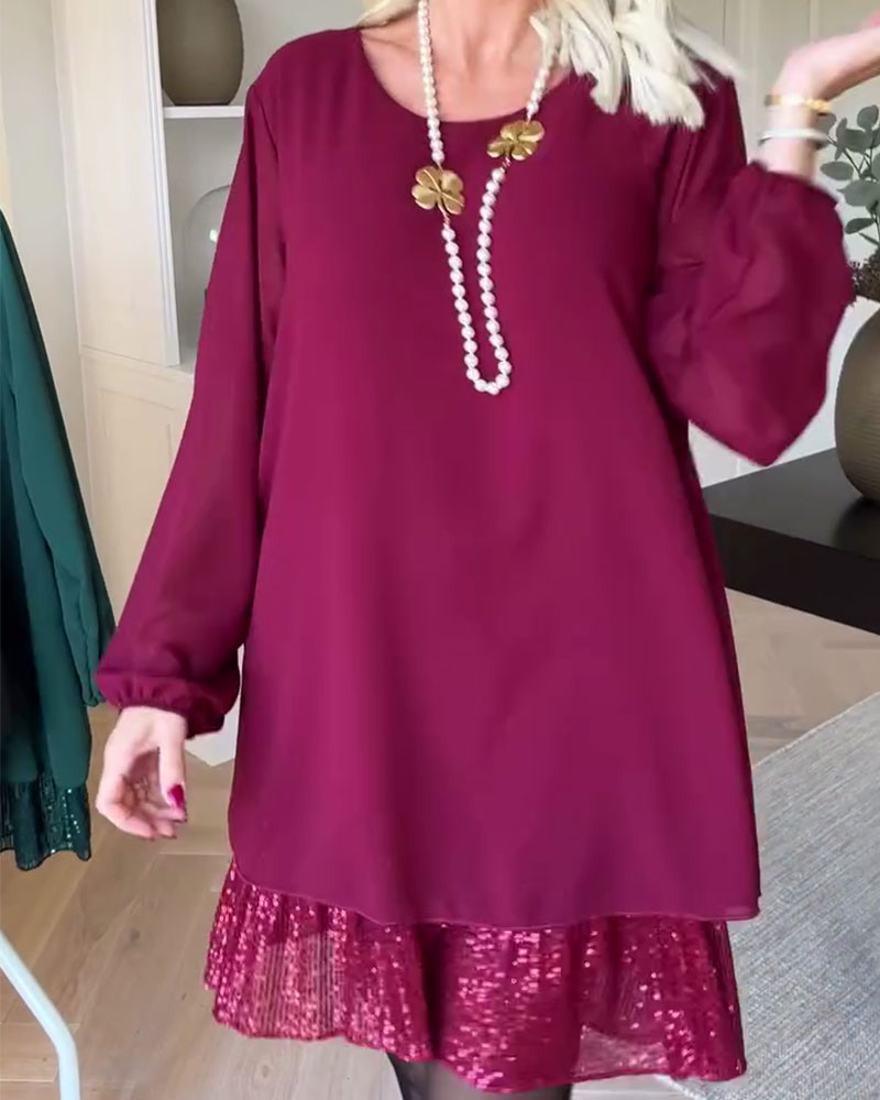Round Neck Loose Patchwork Dress