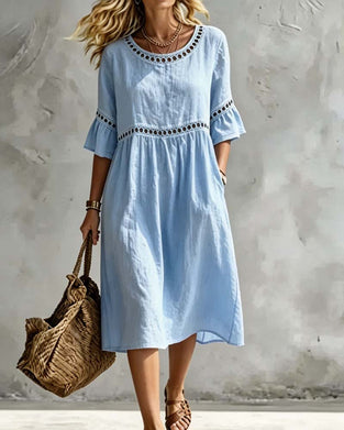 Openwork Short-Sleeve Artsy Dress