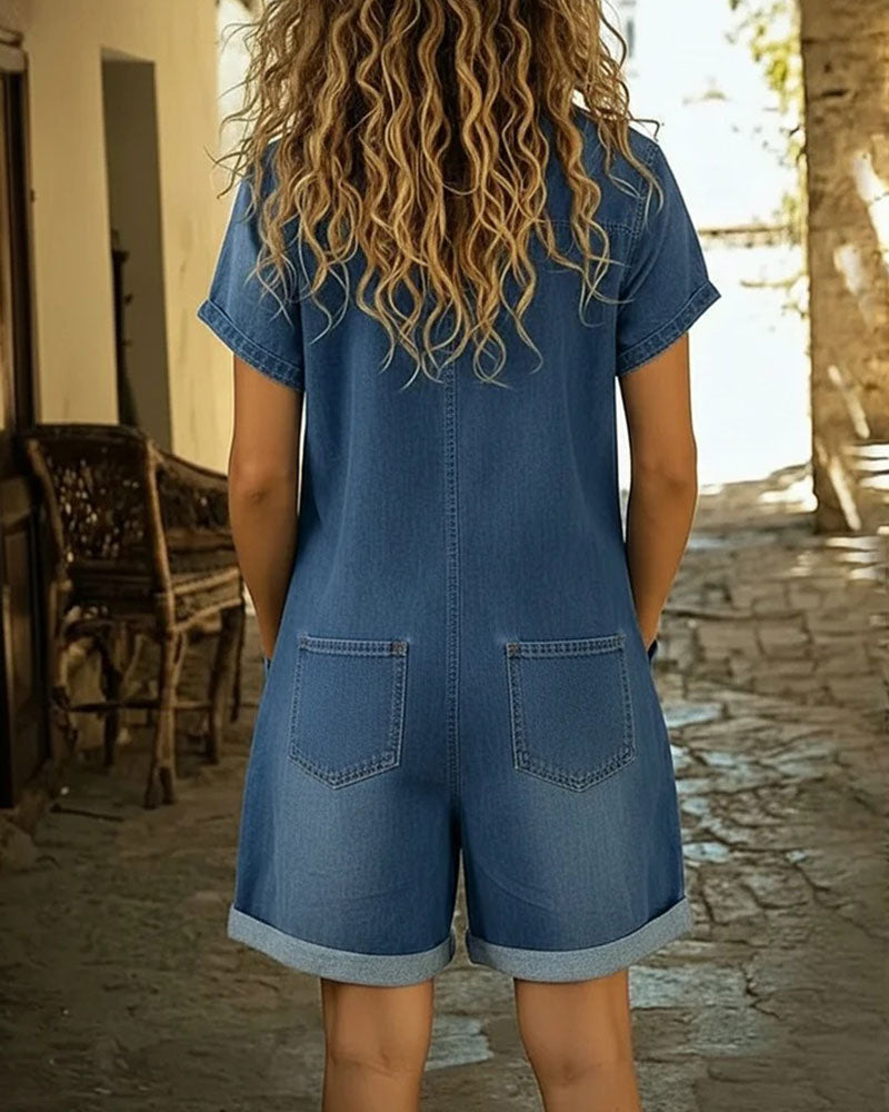 Short Sleeve Denim Jumpsuits