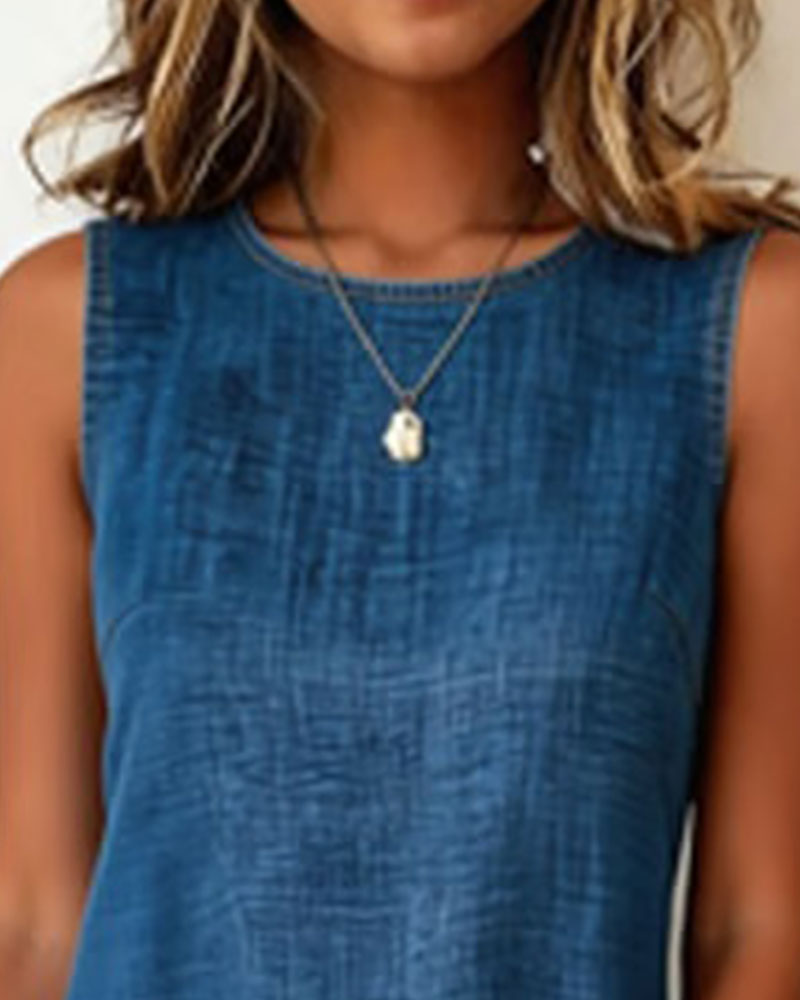 Denim Ruffled Sleeveless Dress