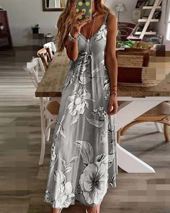 Long Print Spaghetti Strap Dress