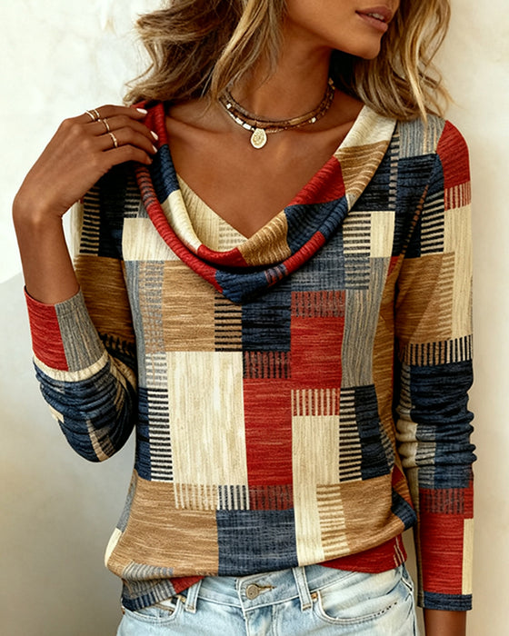 Swing Collar Printed Casual Top