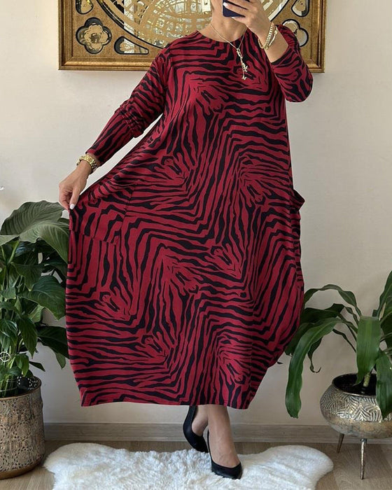 Fashion Loose Shift Dress with Print and Pocket