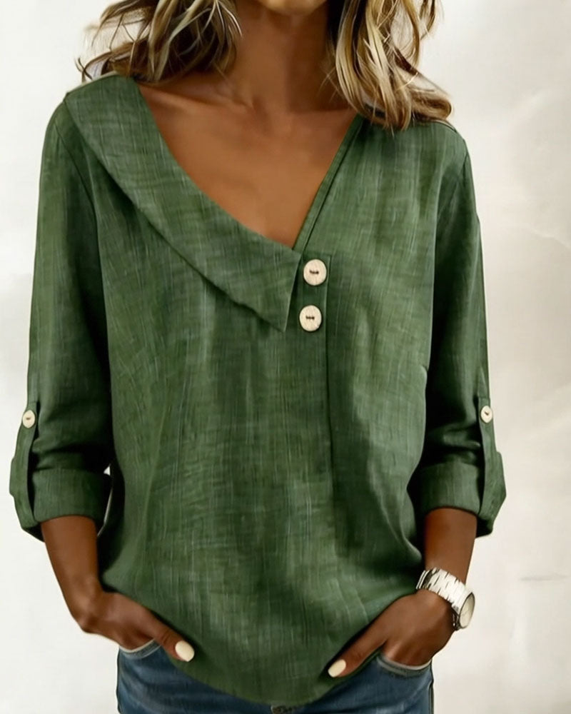 Solid Color Irregular Neckline Top