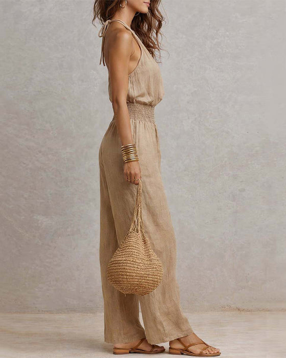 Elegant Halter Shirred Jumpsuit